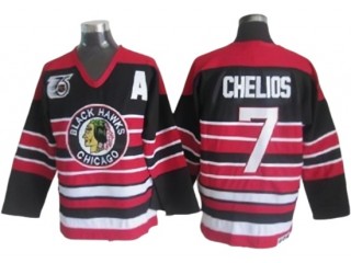 Chicago Blackhawks #7 Chris Chelios Black 1940's CCM Vintage 75th Jersey
