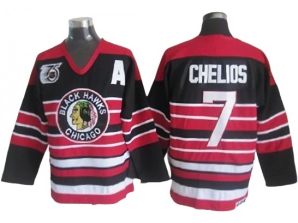 Chicago Blackhawks #7 Chris Chelios Black 1940's CCM Vintage 75th Jersey