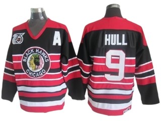 Chicago Blackhawks #9 Bobby Hull Black 1940's CCM Vintage 75th Jersey