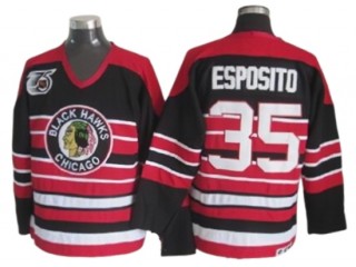 Chicago Blackhawks #35 Tony Esposito Black 1940's CCM Vintage 75th Jersey