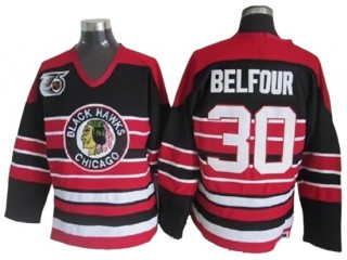 Chicago Blackhawks #30 Ed Belfour Black 1940's CCM Vintage 75th Jersey