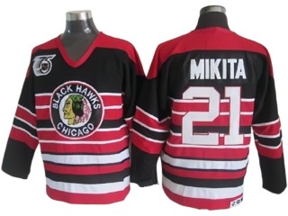 Chicago Blackhawks #21 Stan Mikita Black 1940's CCM Vintage 75th Jersey