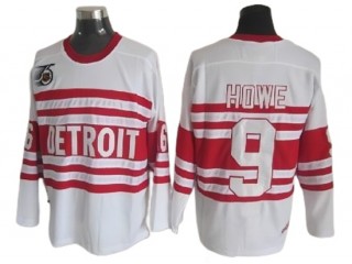 Detroit Red Wings #9 Gordie Howe White 75TH Vintage CCM Jersey