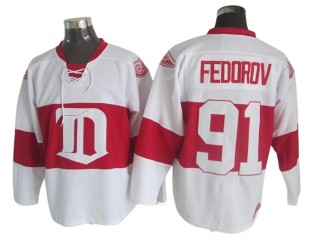 Detroit Red Wings #91 Sergei Fedorov 2009 Vintage CCM Jersey - White/Red