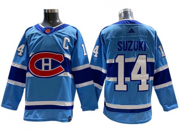 Montreal Canadiens #14 Nick Suzuki Light Blue 2022/23 Reverse Retro Jersey