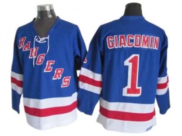 New York Rangers #1 Eddie Giacomin Vintage CCM Jersey - Blue/White