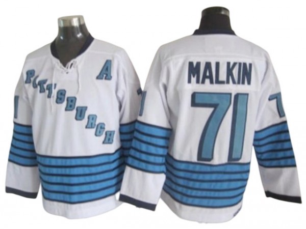 Pittsburgh Penguins #71 Evgeni Malkin 1967 Vintage CCM Jersey - White/Light Blue