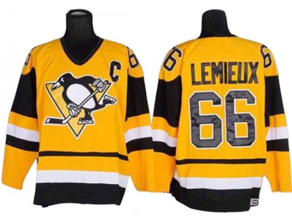 Pittsburgh Penguins #66 Mario Lemieux Vintage CCM Jersey - Black/White/Yellow