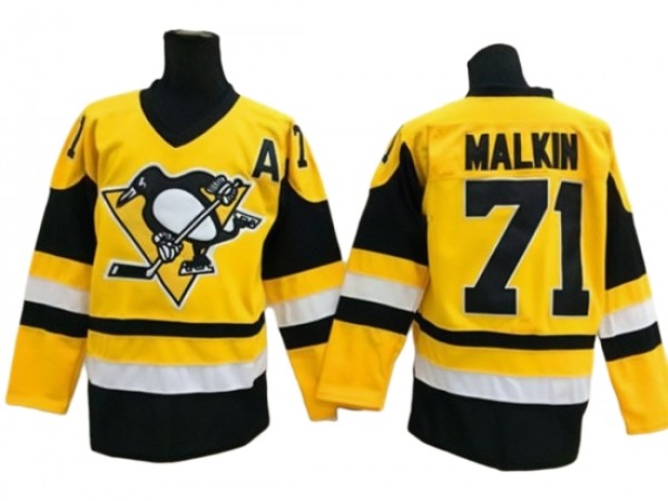 Pittsburgh Penguins #71 Evgeni Malkin Vintage CCM Jersey - Black/White/Yellow