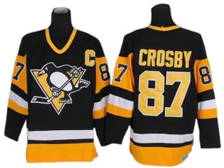 Pittsburgh Penguins #87 Sidney Crosby Vintage CCM Jersey - Black/White/Yellow