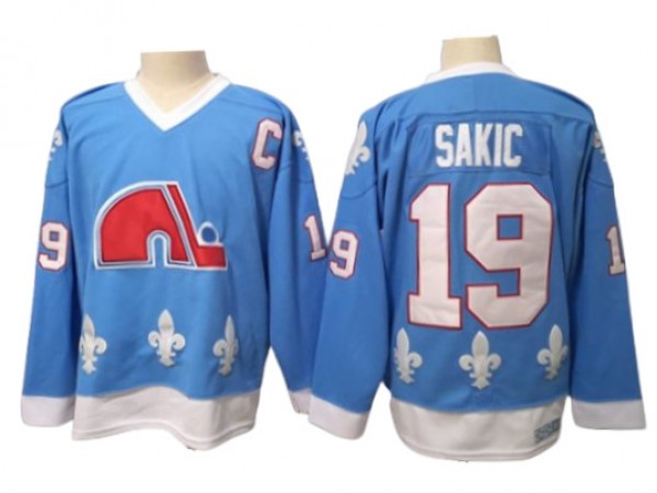 Quebec Nordiques #19 Joe Sakic Light Blue Vintage CCM Jersey