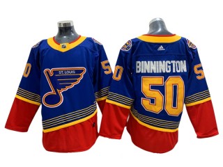 St. Louis Blues #50 Jordan Binnington Blue-Red Vintage Jersey