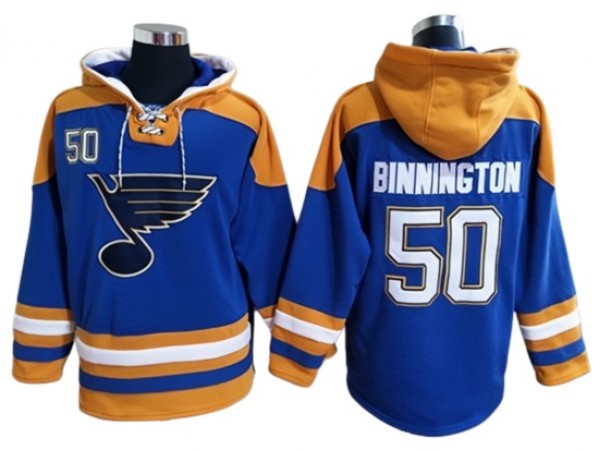 St. Louis Blues #50 Jordan Binnington Blue Ageless Must-Have Lace-Up Pullover Hoodie
