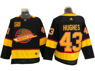 Vancouver Canucks #43 Quinn Hughes Black 50th Jersey